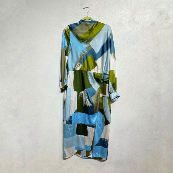 Zara Blue Multicolor Abstract Print Midi Dress Sz L NWT - Picture 2 of 14